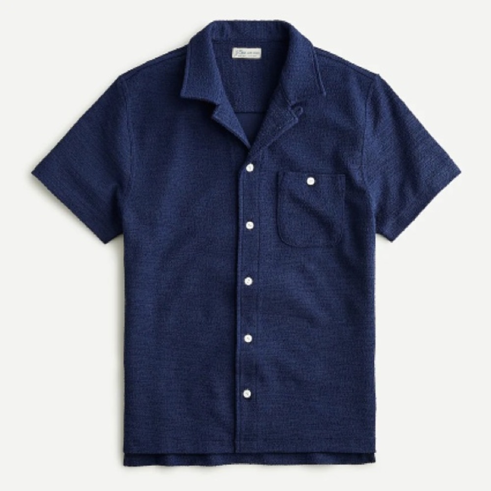 J. Crew Short-sleeve beach terry camp-collar shirt blue medium M